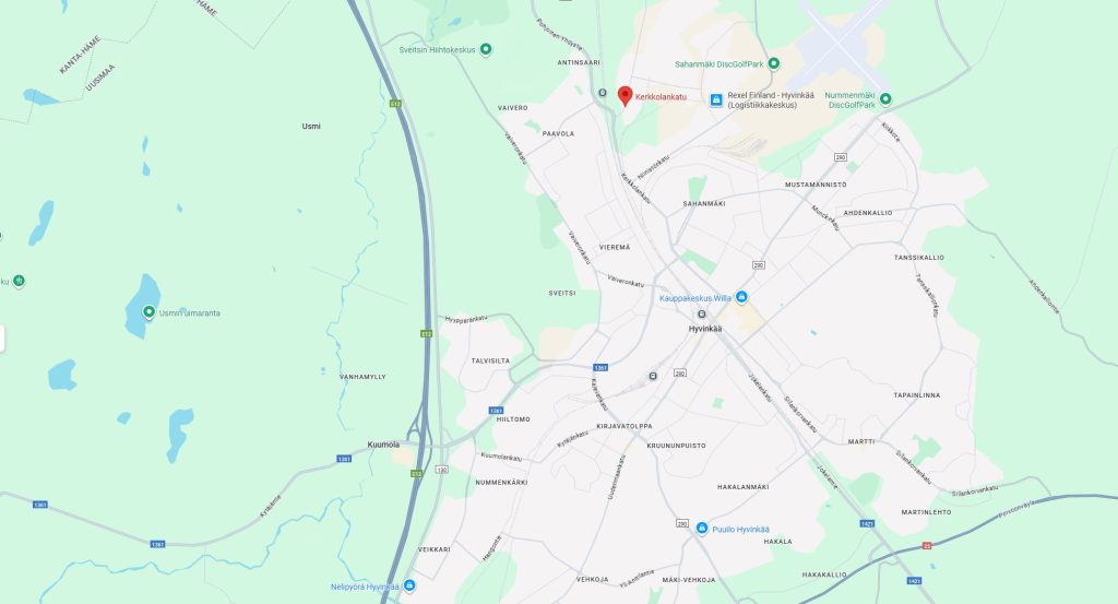 Kerkkolankatu 2 sijainti Hyvinkäällä on erinomainen Sahamäen teollisuusalueella hyvien liikenneyhteyksien varrella.
