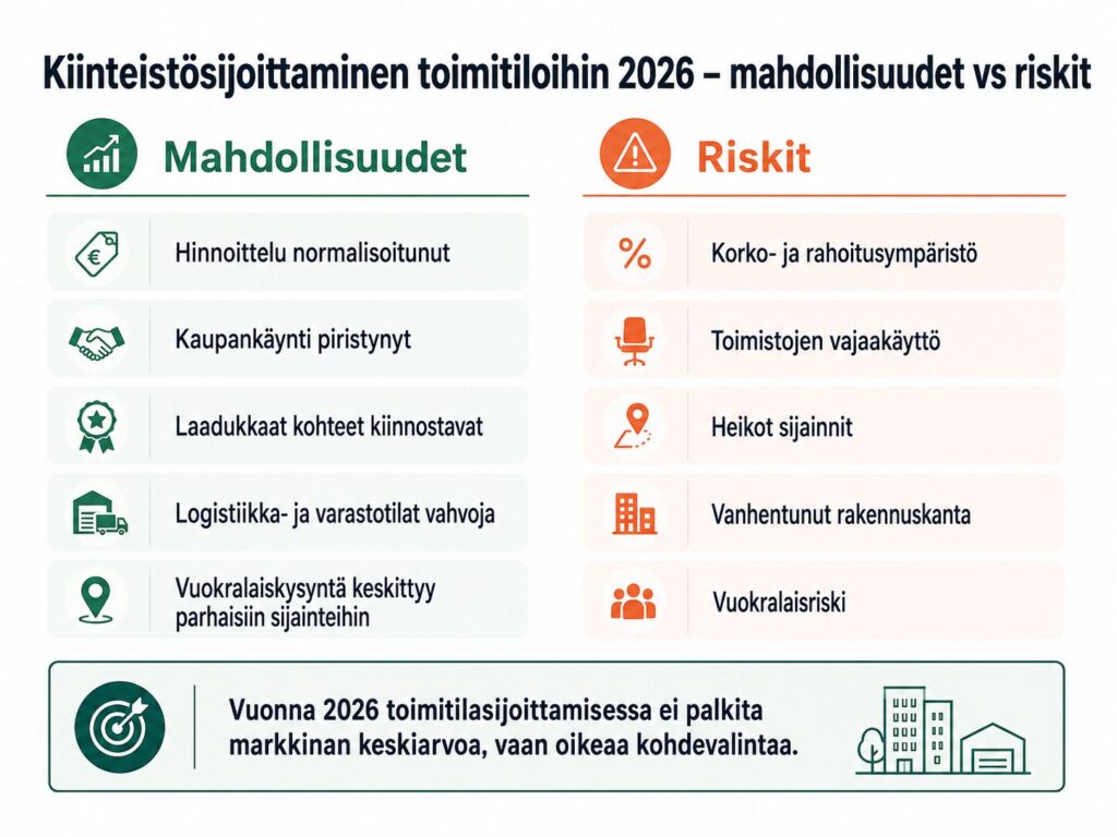 toimitila- ja kiinteistösijoittamisen mahdollisuudet ja riskit vuonna 2026
